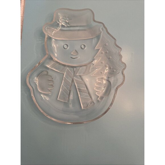 Mikasa Crystal Snowman Serving Platter 12”x 10" Japan EUC - Picture 1 of 3